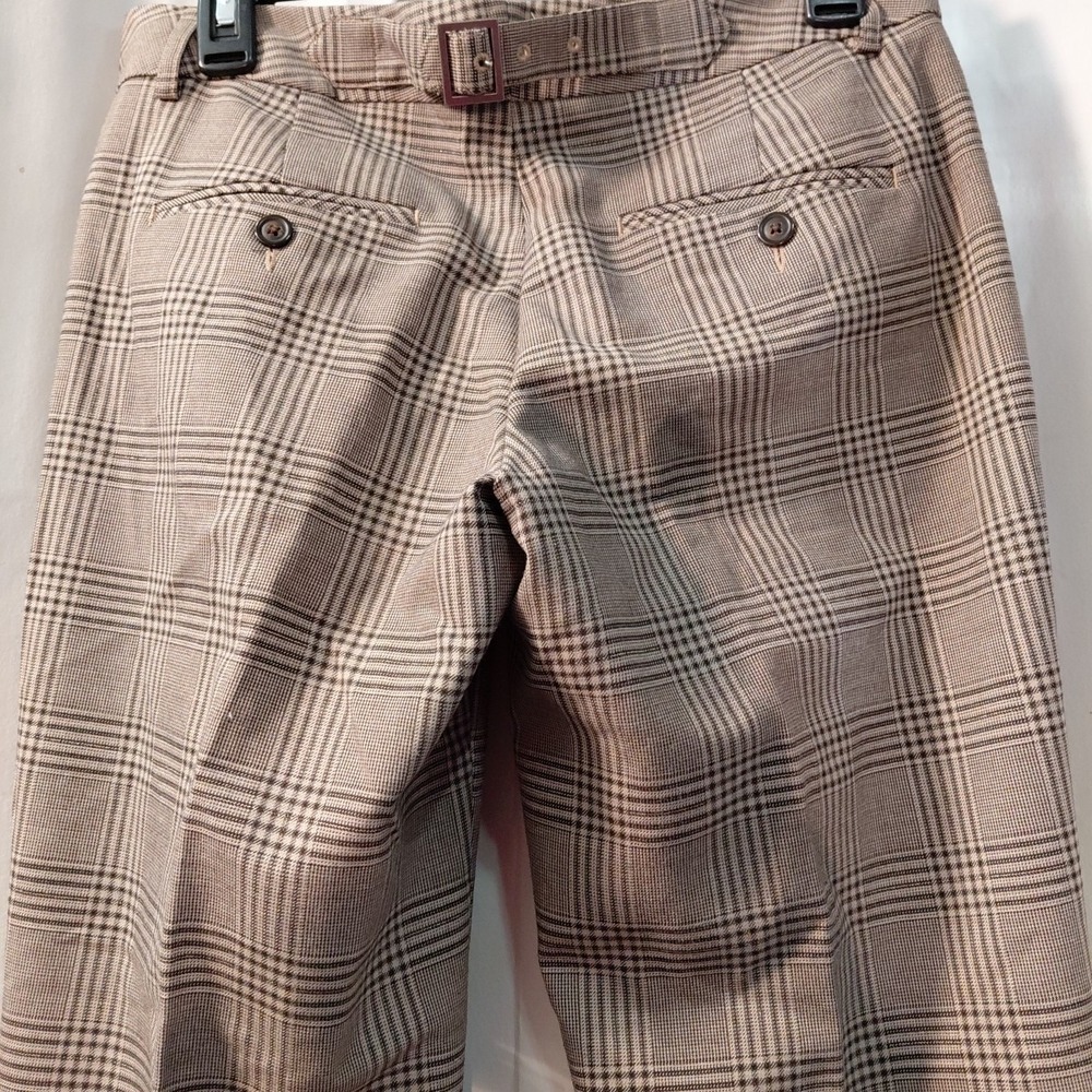 EXPRESS size 6 Brown Plaid Stretch EDITOR Wide Leg Flare Dress Pants Gold Thread - Picture 5 of 12